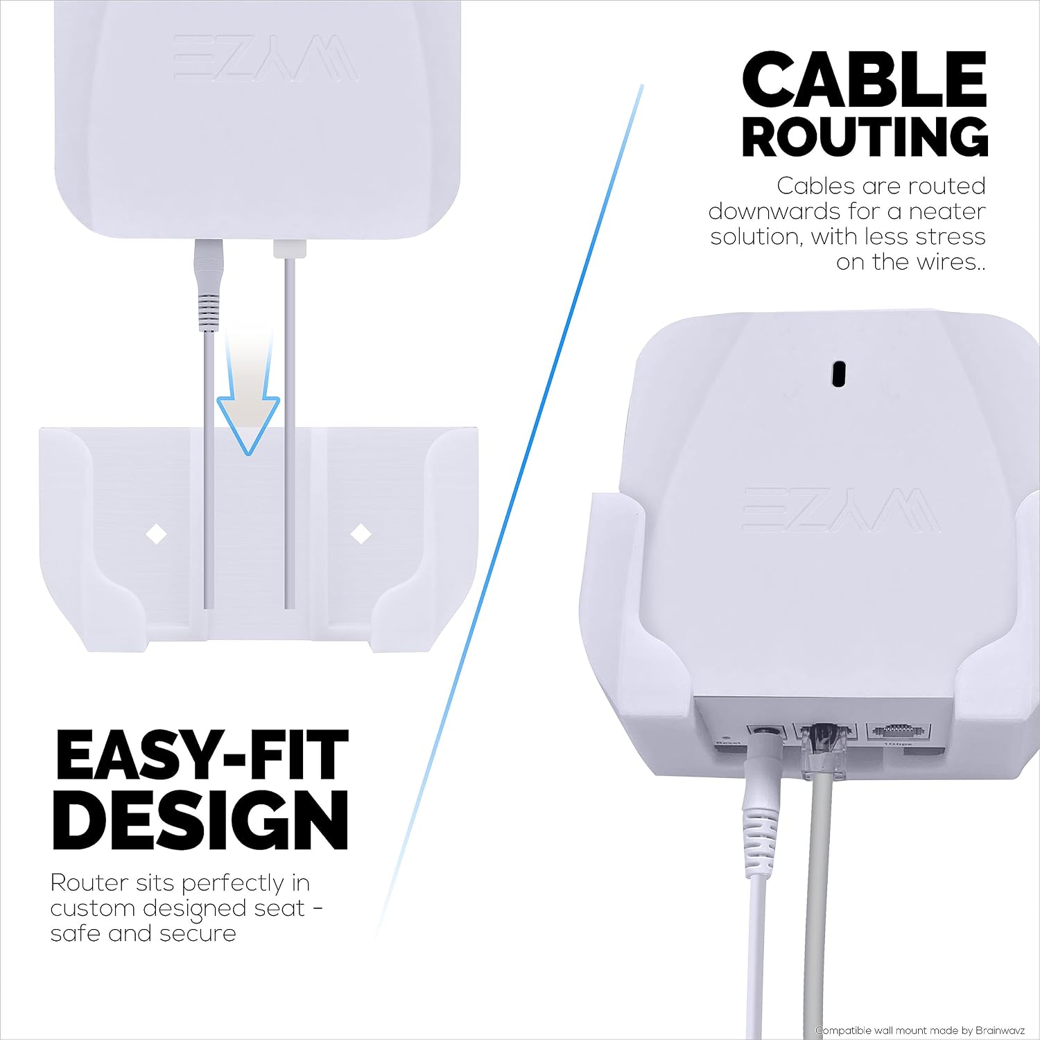 Screwless Wall Mount for Wyze WiFi 6 AX3000 Mesh Router, Strong VHB Adhesive, Easy to Install, Reduce Interference & Increase Range, Stick On & Screw-in Mounting by Brainwavz