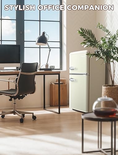 Miniatura 7 de Refrigerador de 3.2 pies cúbicos con congelador, refrigerador retro de 2 puertas con termostato de 7 niveles, estantes de vidrio extraíbles