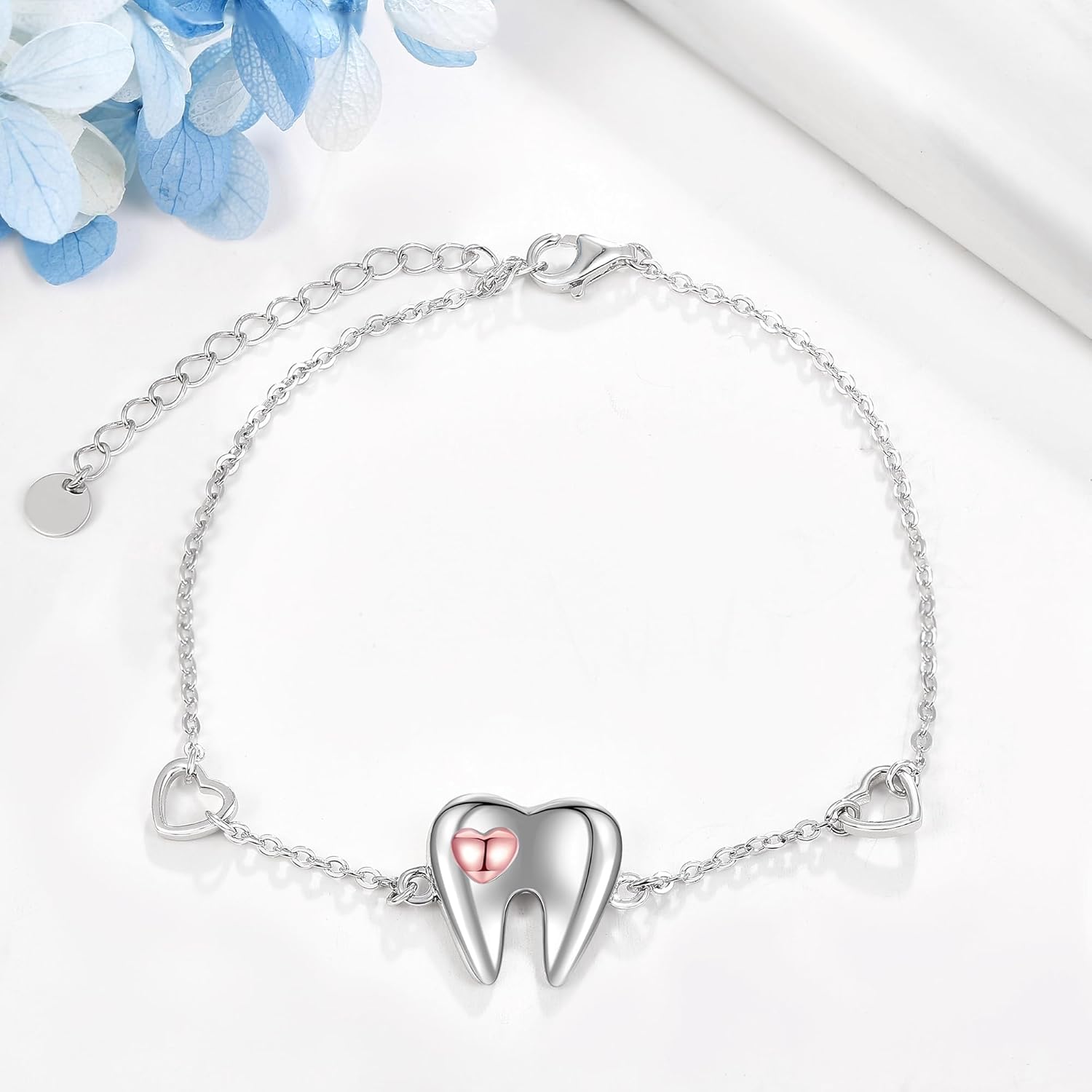 YAFEINI Sterling Silver Heart Tooth Bracelet - Dental Jewelry Gift for Women - Image 2