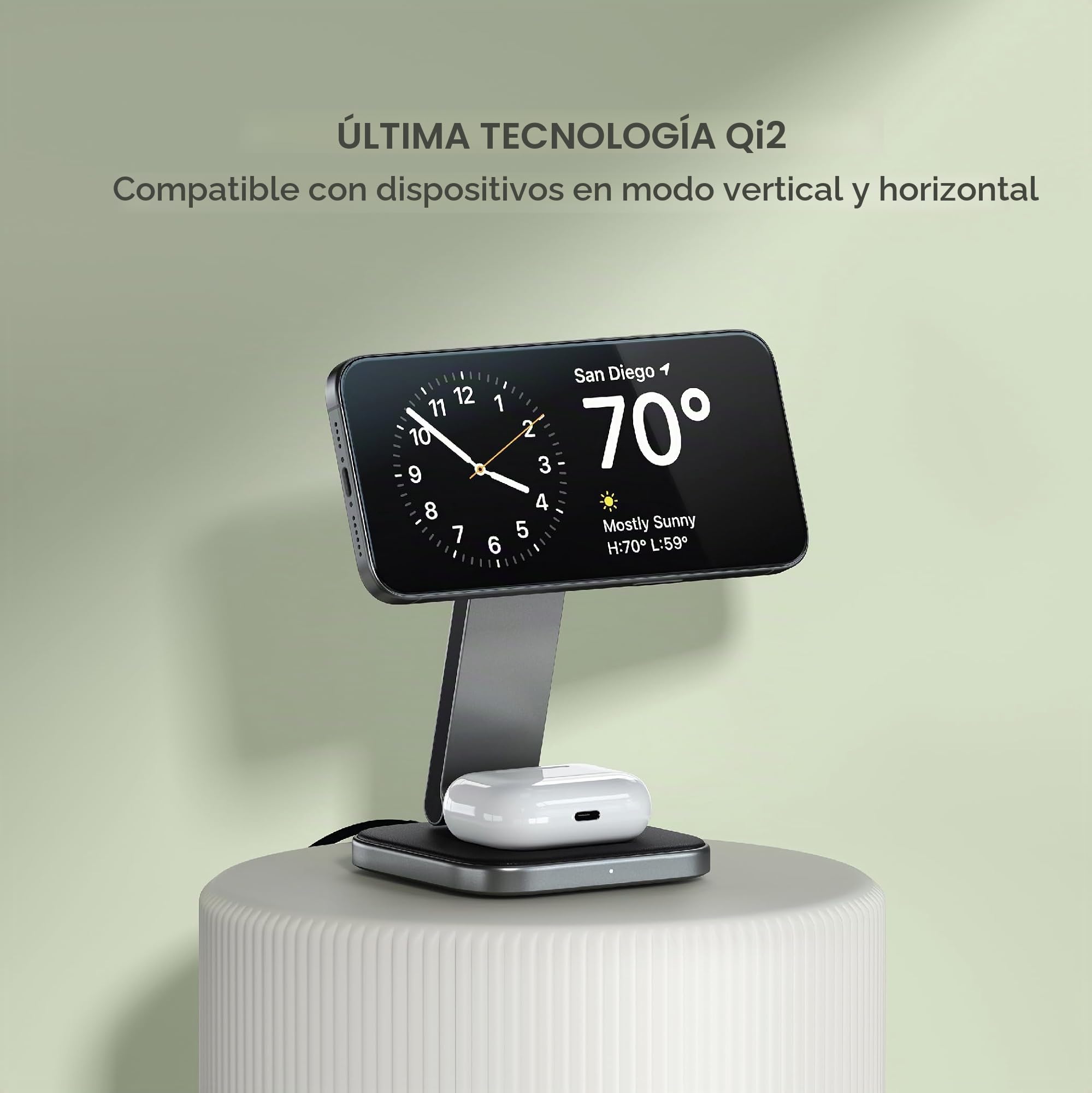 SATECHI 2 en 1 Qi2 Cargador Inalámbrico Plegable 15W | Soporte que se pliega para viajes, compatible con iPhone 17-12 y AirPods con estuche de carga inalámbrica