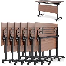 Conference Table,Folding Conference Room Tables Training Tables with Wheels Brown Conference Table with Storage Rails 6pcs 70.8in