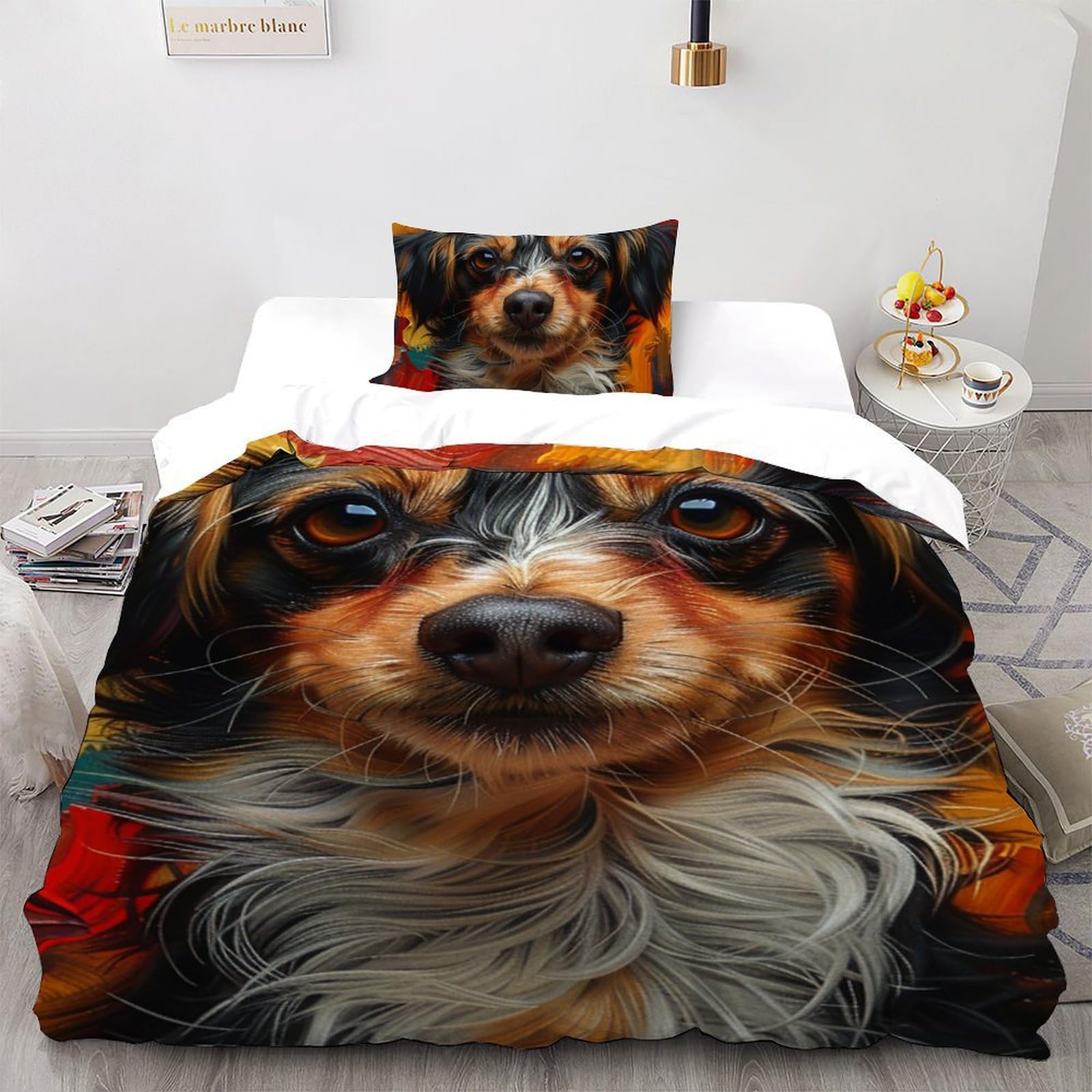 Housse de couette chien 3D microfibre 135x200 cm pour lit simple adulte