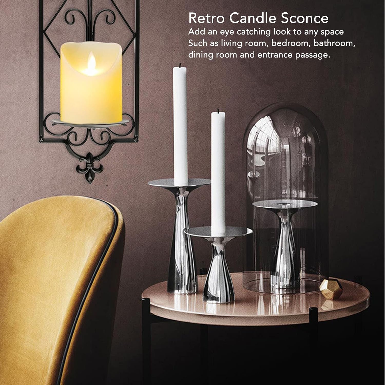 Wall Sconce Candle Holder Set - Elegant Hanging Iron Decoration for Living Room, Dining Room, and More