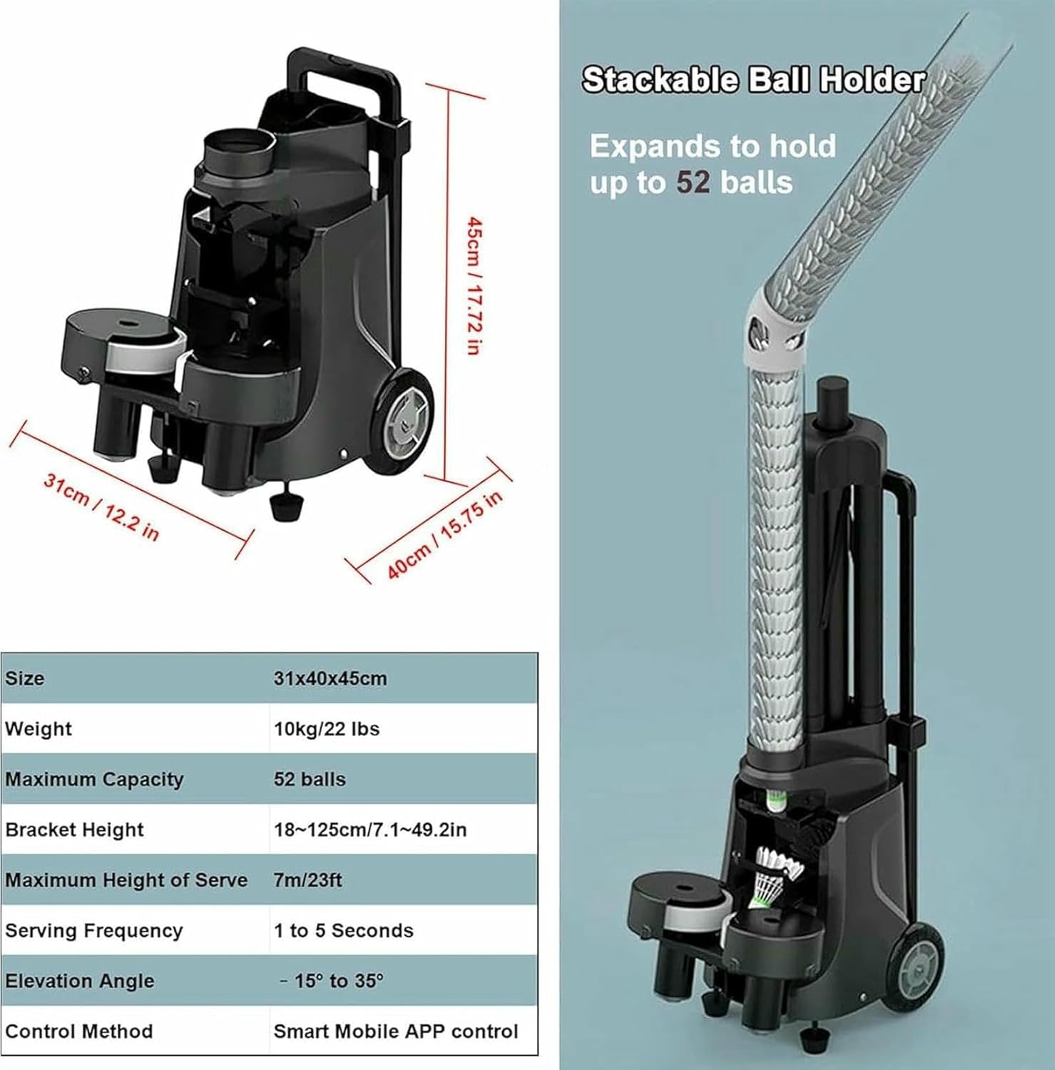 Adjustable Angle, Badminton Serving Machine, Portable Badminton Ball Launcher, Automatic Badminton Ball Machine, Fixed Point Serving, 50+ Ball Capacity