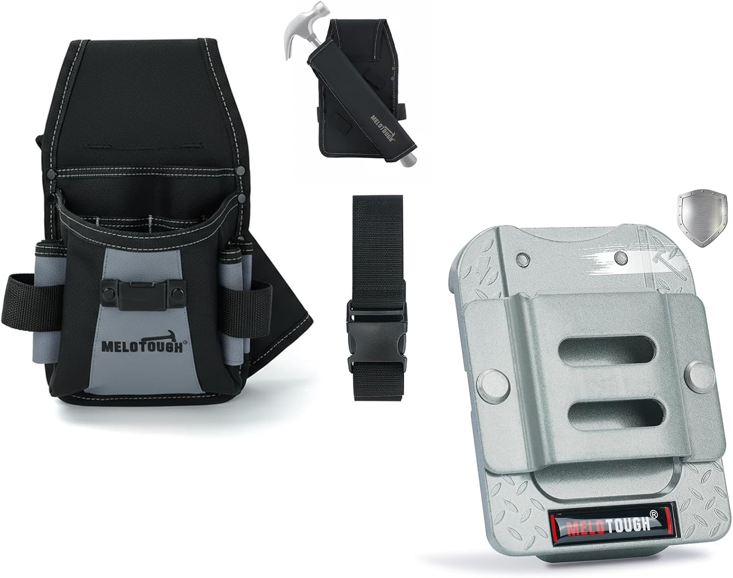 MELOTOUGH Electrician Tool Pouch,Small Tool Belt Pouch,Tape Measure Holder, Drill Holder for Tool Belt,Drill Holder,Measuring Tape Holder Fits 1.75"/2" Belt,Sliver