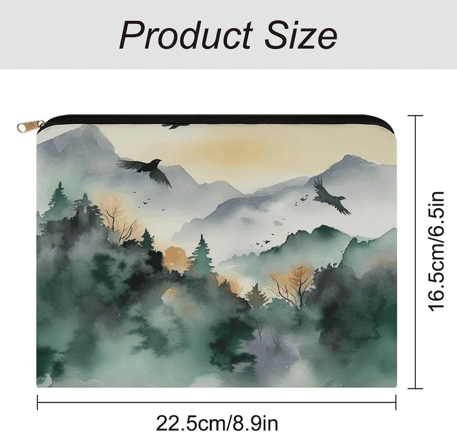 Mountain Birds Watercolor Makeup Bag Toiletry Bag Cosmetic Bag image 2