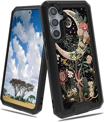 for Samsung Galaxy S24 Plus Case 2 in 1 Dual Layer Hard PC Soft TPU Shock Proof Drop Protective Phone Case for Samsung Galaxy S24 Plus 5G 6.7 inch 2024 - Moon Floral Flower