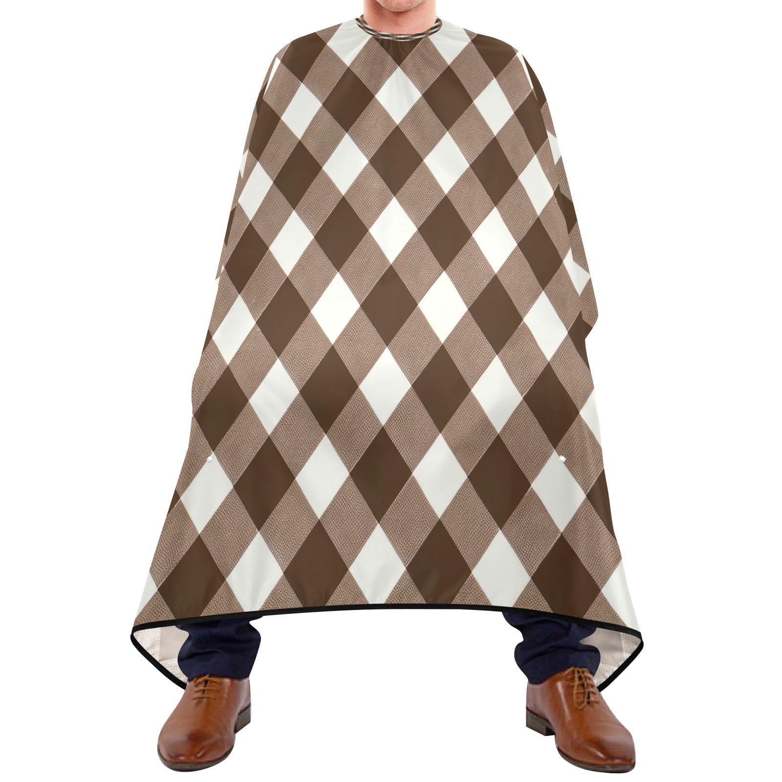 Capa Barbero Cuadros Blanco Marrón, Capas De Peluqueria Profesional Barberos Delantal Impermeable Capa De Barbero Para Mujeres Casa Adulto 140X168Cm