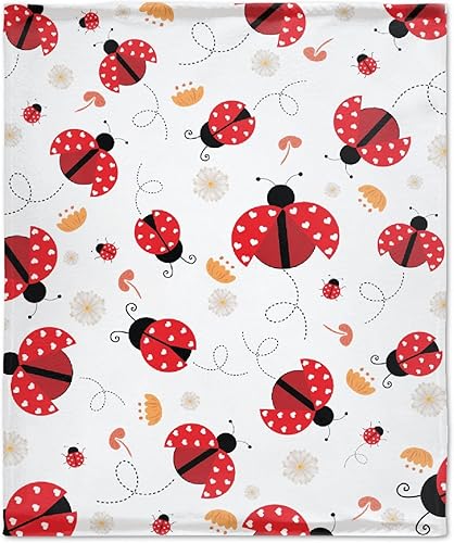 Manta de franela de mariquita para regalo, manta de franela ultra suave y acogedora, manta de forro polar ligera y mullida, manta de felpa cálida