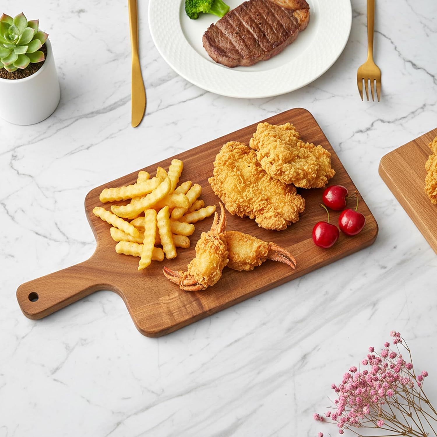 6 Pcs Acacia Wood Cutting Board Bulk with Handle, 15 x 7 Inch Kitchen Wooden Chopping Boards, Thicken Chopping Platter Charcuterie Serving Trays Blank Wood Boards for Pizza Bread Fruit Vegetables