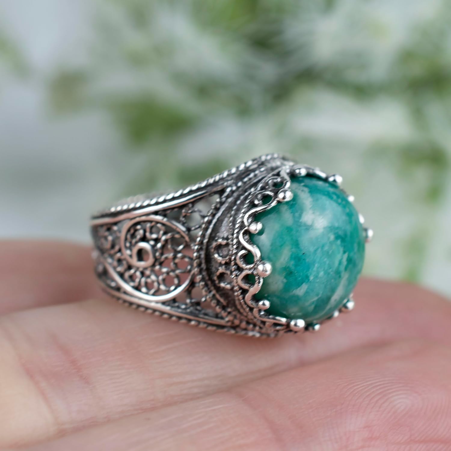 Filigranist 925 Sterling Silver Filigree Art Lace Detailed Multi Gemstone Woman Statement Ring