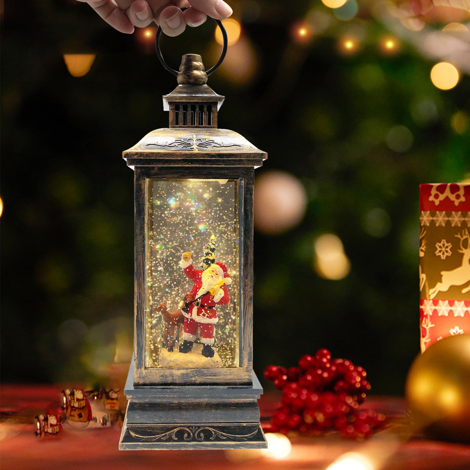 Marsyu Weihnachts Schneekugel Laterne, musikalisch beleuchtet mit Timer, rotierende Weihnachtsmann Wasserlaterne, glitzernde Weihnachtsdekoration, Geschenk
