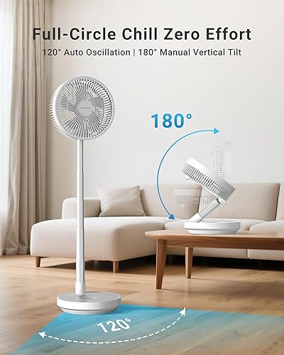 Miniatura 4 de Primevolve Ventilador oscilante recargable portátil, ventilador a batería de altura ajustable, USB, oficina en casa, viajes, campamento al aire