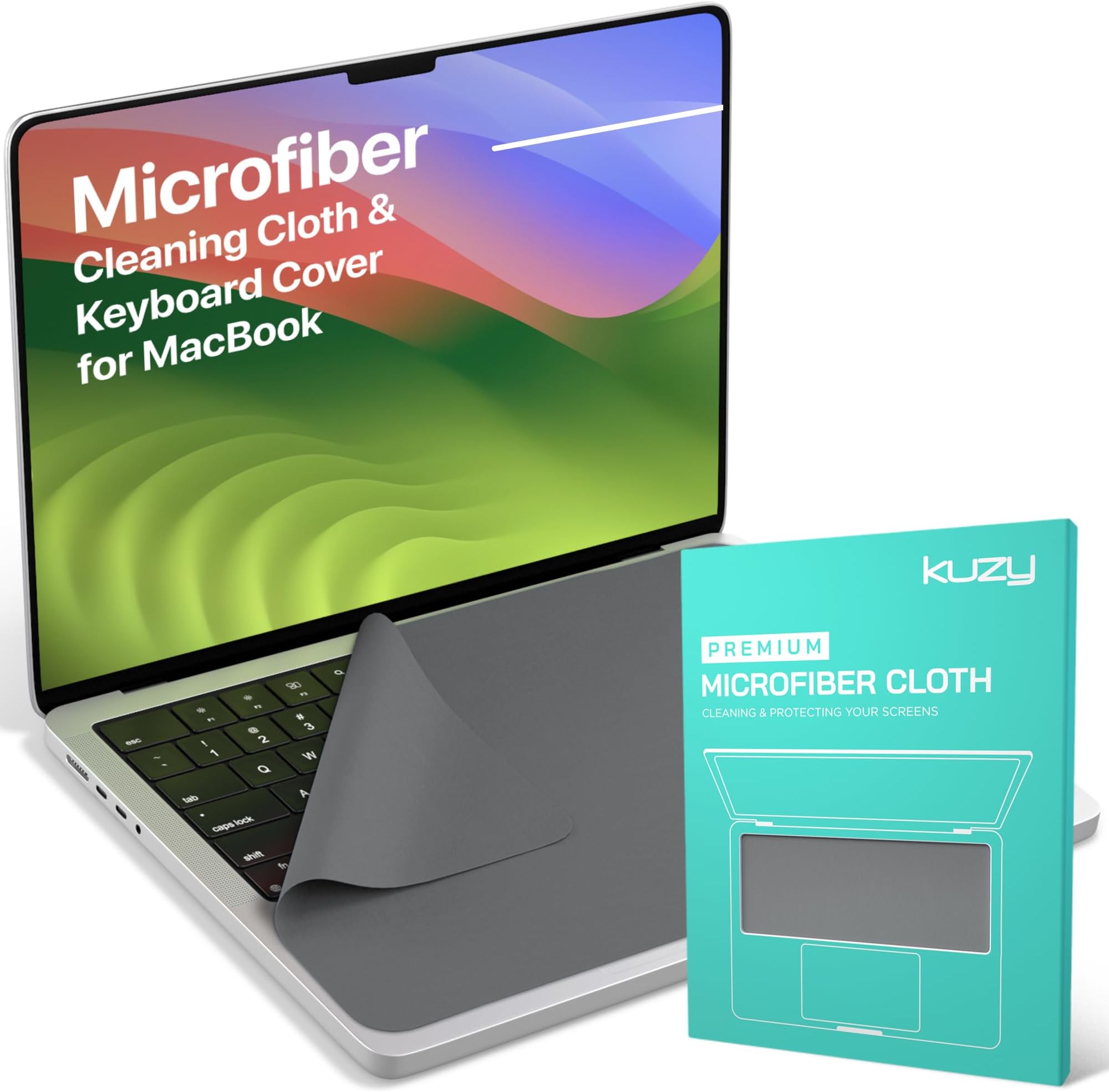Kuzy Premium Microfiber MacBook Screen Cleaner and Keyboard Protector - Anti-Imprint Laptop Cleaning Cloth for MacBook Pro 16" and MacBook Air 15", Scratch-Free, 13 x 8.5 inches, 1 Pack - Gray
