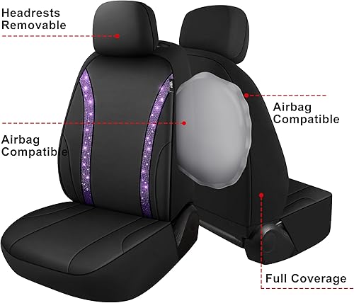 Miniatura 5 de Pariitadin Juego completo de fundas de asiento de automóvil de cuero brillante para mujeres y niñas, fundas de asiento de automóvil transpirables