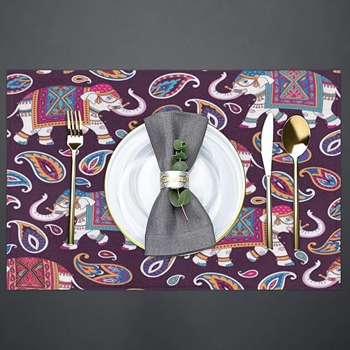 Miniatura 4 de Elefpants Paisleys Placemats Set of 6 Fabric Placemats Square Placemat for Kitchen Table Heat Resistant, Easy to Clean Table Placemats 12x18 Inch