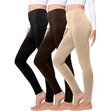 Conceited 3-Pack Womens Fleece Lined Leggings - Ultra-Soft, Premium Comfort - Black, Brown, Khaki - Large - X-Large