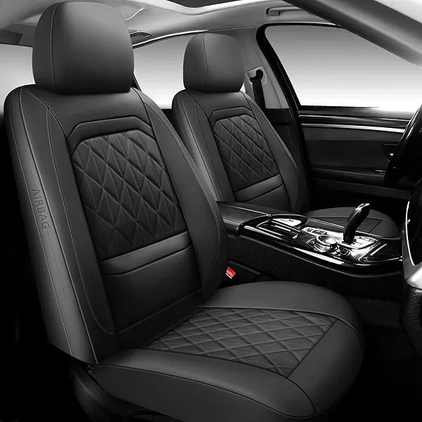 WENNFOUR Car Seat Covers Full Set,Luxury Leather Seat Covers for Cars,Universal Waterproof Interior Seat Covers, Automotive Car Seat Cover for Most Vehicles,Truck,SUV Black