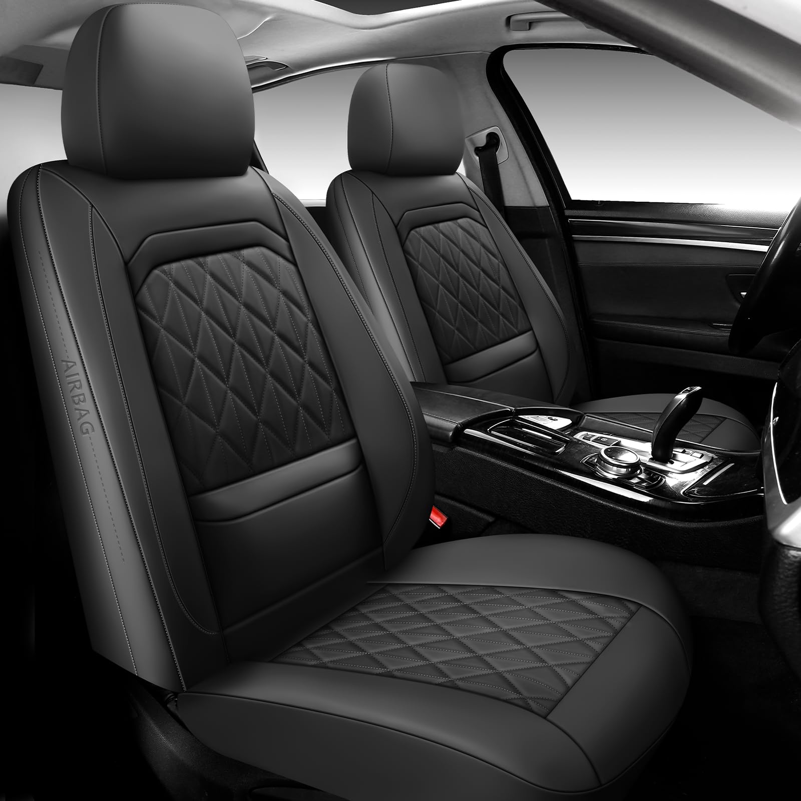 WENNFOUR - Juego completo de fundas para asientos de coche, de cuero de lujo, universales, impermeables, para la mayoría de vehículos, camionetas, SUV, color negro