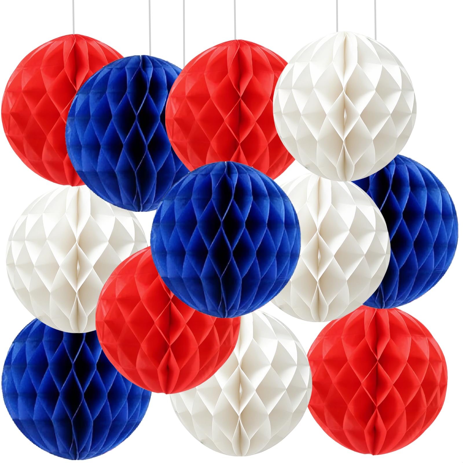 We Moment Zone 12pcs Navy Blue Red White Paper Honeycomb Balls, Hanging Tissue Pom poms for Wedding Birthday Graduation Party Decoration,6inch&10inch
