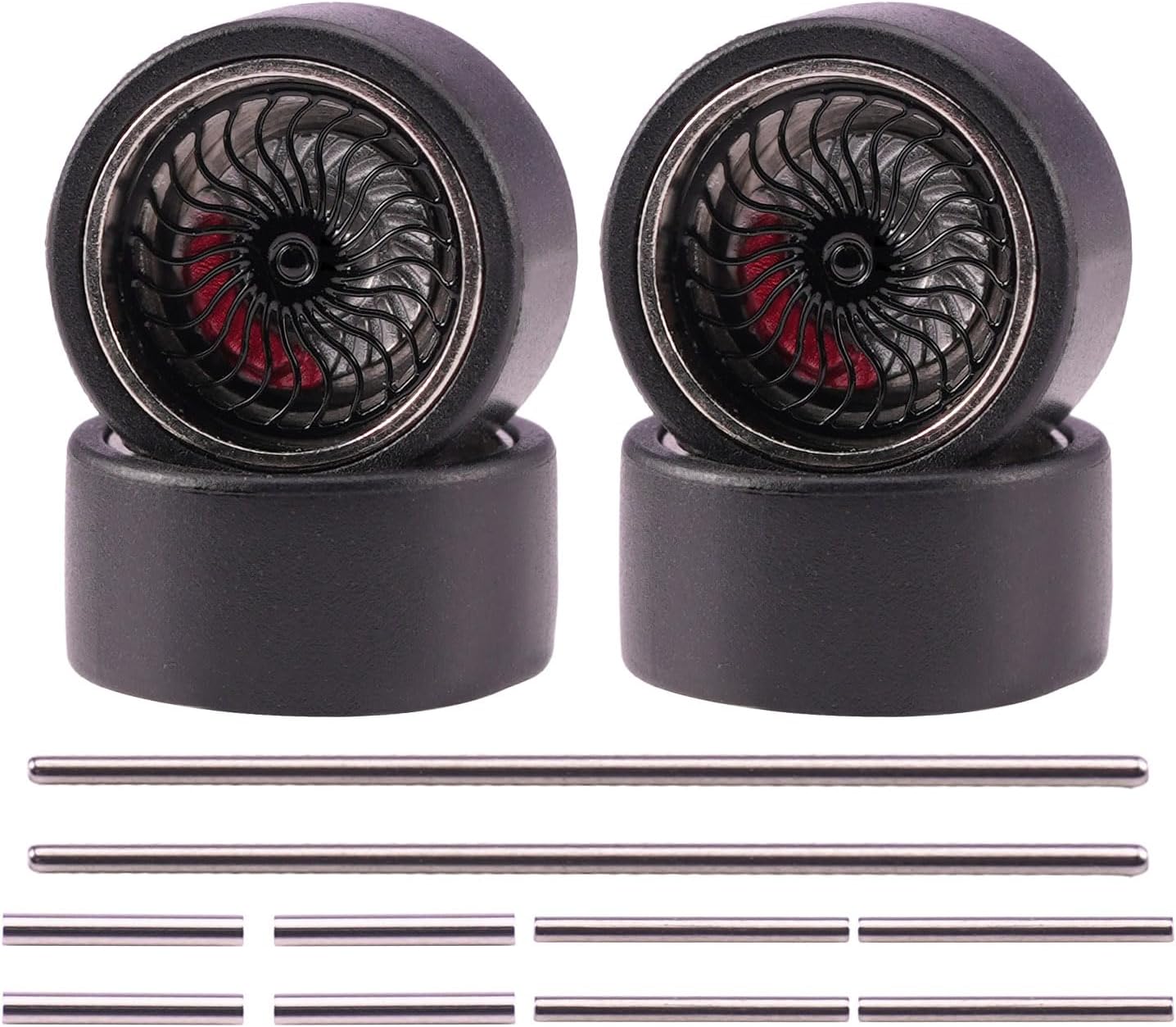 1:64 Scale Diecast Vehicle Wheel Upgrade Kit Precision Rims with Brake Disc Detailing Low-Friction Axles (wheel radius 0.425inch 09)