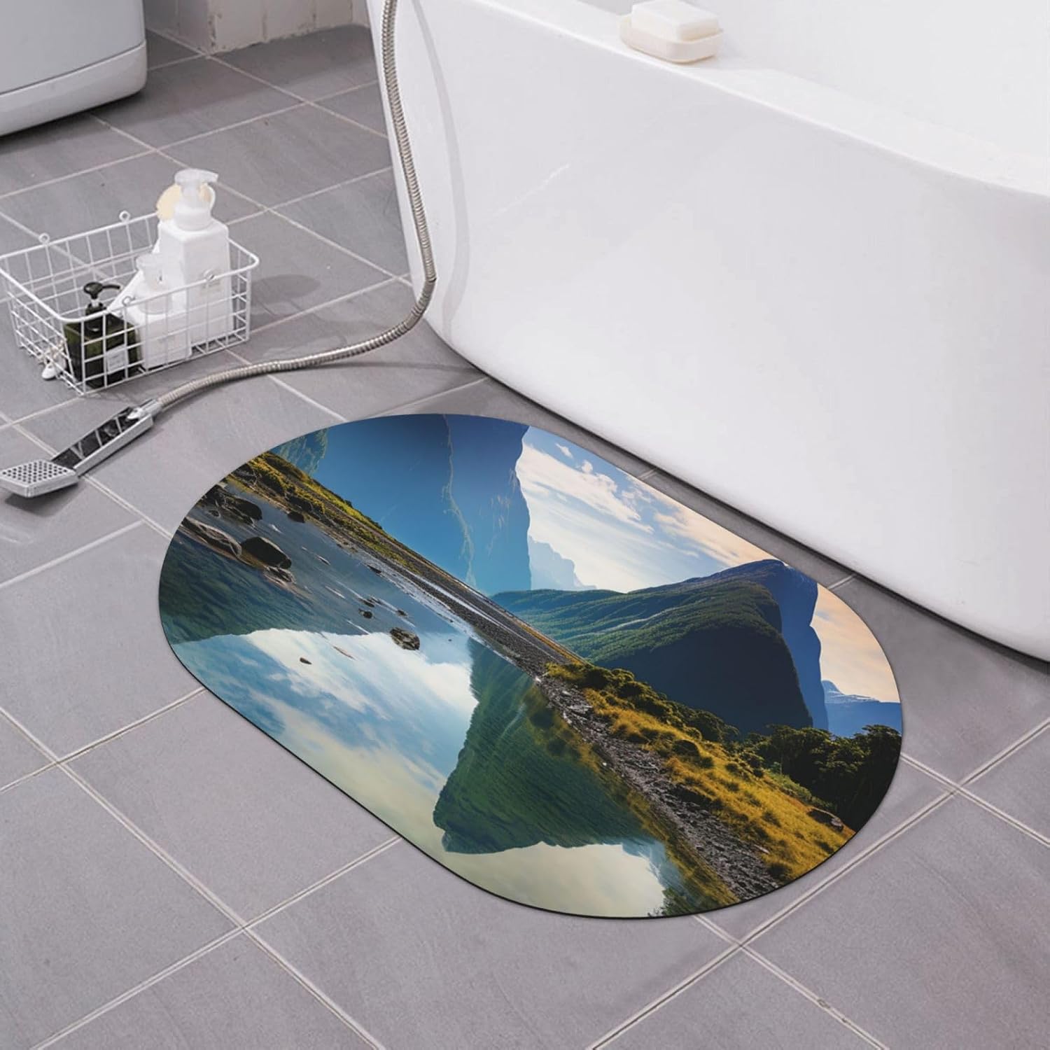 Stone Bath Mats Fiordland National Park Diatomaceous Earth Bath Mat Super Absorbent Bathroom Floor Mat Quick Drying Diatomite Shower Mat for Shower Bathtub Bathroom Accessory 16x24in