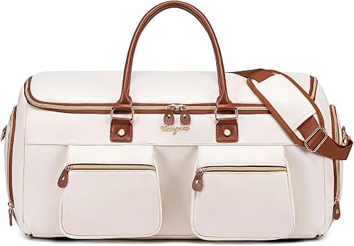 Convertible Garment Bag for Travel, PU Leather Carry On Garment Duffle Bag for Men Women, 2 in 1 Suit Travel Bags for Hanging Clothes with Shoe Compartment