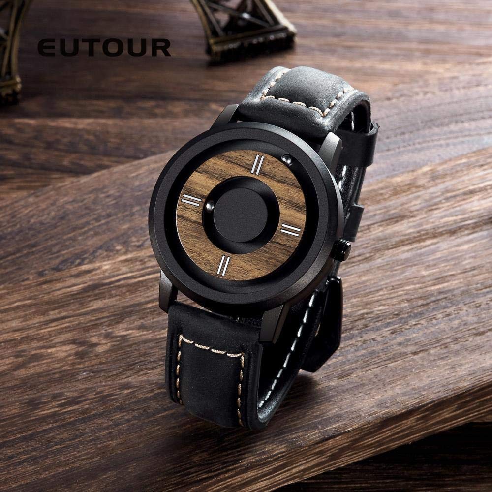 Ourui Orologi Da Polso,Orologio Da Coppia Creativo Con Sfera In Acciaio Magnetico Senza Puntatore, Nero