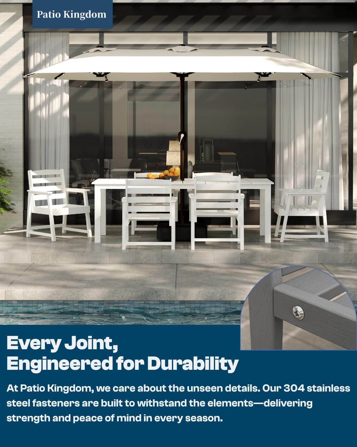 9-Piece Outdoor Dining Set for 8, 75.2" HDPE Table with Umbrella Hole & 8 Chairs, All-Weather Patio Furniture for Lawn, Yard, Deck, or Poolside, Fade & Crack Resistant (White)