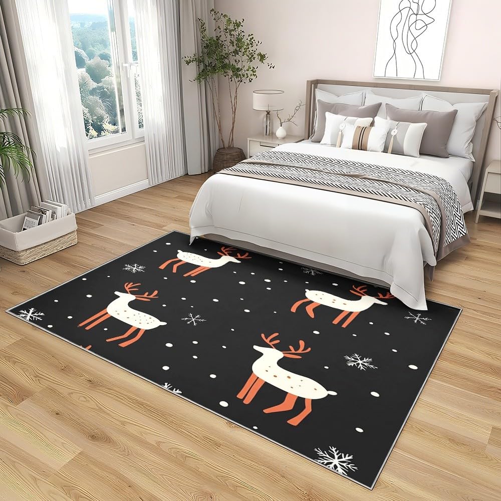 Genérico Flanelowe antypoślizgowe dywaniki do pokoju 80 x 150 cm abstrakcyjny wzór renifera miękka mata nieblaknąca, czarne dywaniki do wnętrz do salonu, sypialni, jadalni