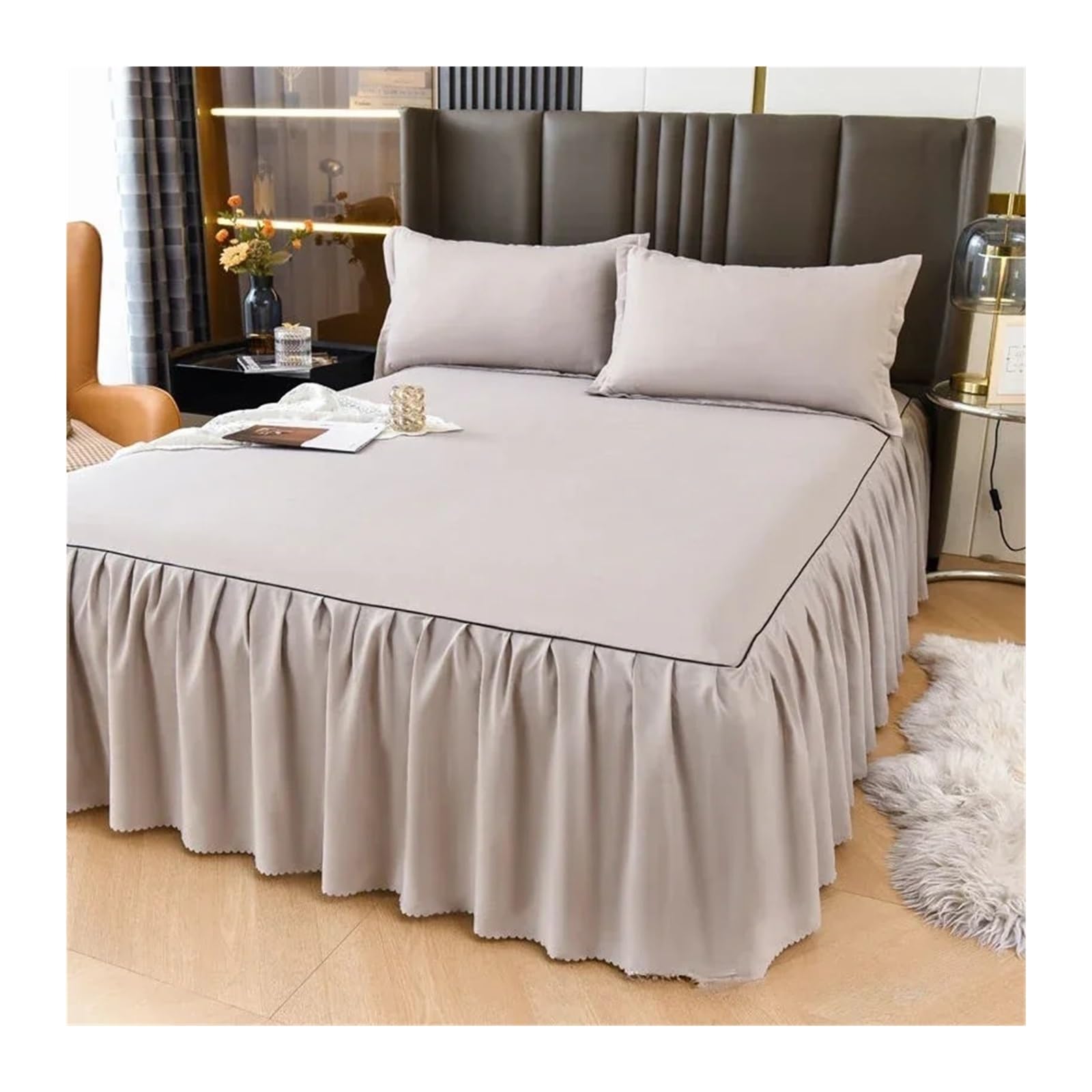 EJvkrbtx Ruffle Wrap Bedspread Bed Skirt Multicolor Multiple Sizes(Light Grey,1PC 120x200cm skirt)