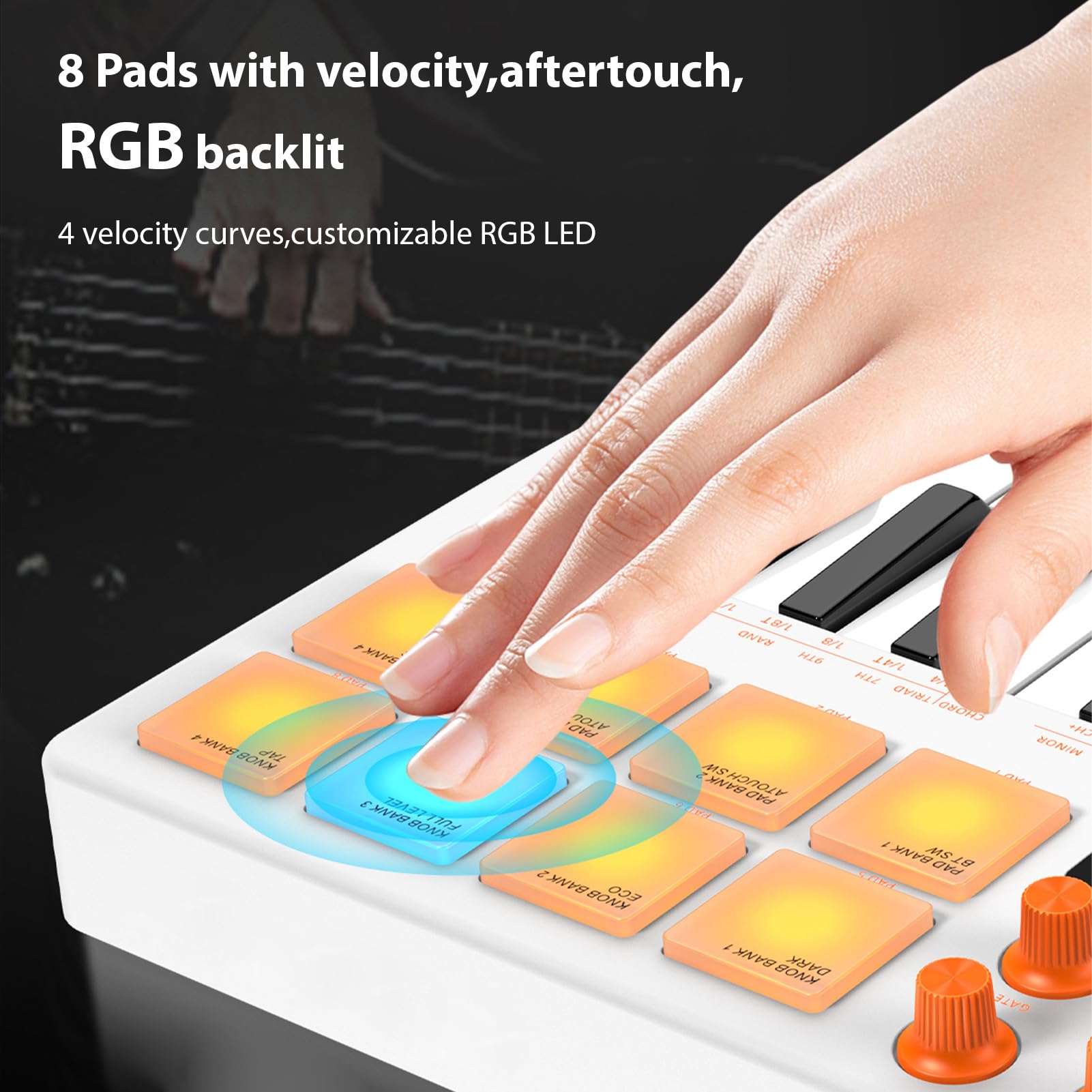 Controller Tastiera MIDI, Macchina Beat Maker USB Bluetooth a 25 Tasti con Pad Sensibili Alla velocità, Ricevitori Wireless, modalità Arpeggiatore e Accordi per la Musicale (WHITE)