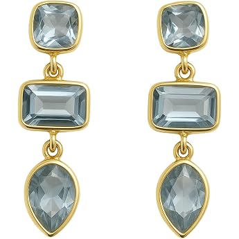Blue Topaz Gemstone Gold-Plated 925 Sterling Silver Long Drop Earrings