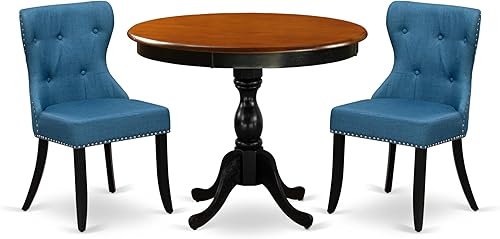 Miniatura 18 de East West Furniture AMSI3-AWA-04 - Juego de comedor de 3 piezas para espacios pequeños que contiene una mesa de cocina redonda con pedestal y 2