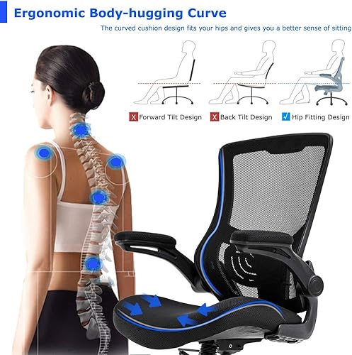 Miniatura 3 de Silla de oficina ergonómica silla de escritorio de malla para computadora con soporte lumbar brazos abatibles giratorios ajustables a media espalda