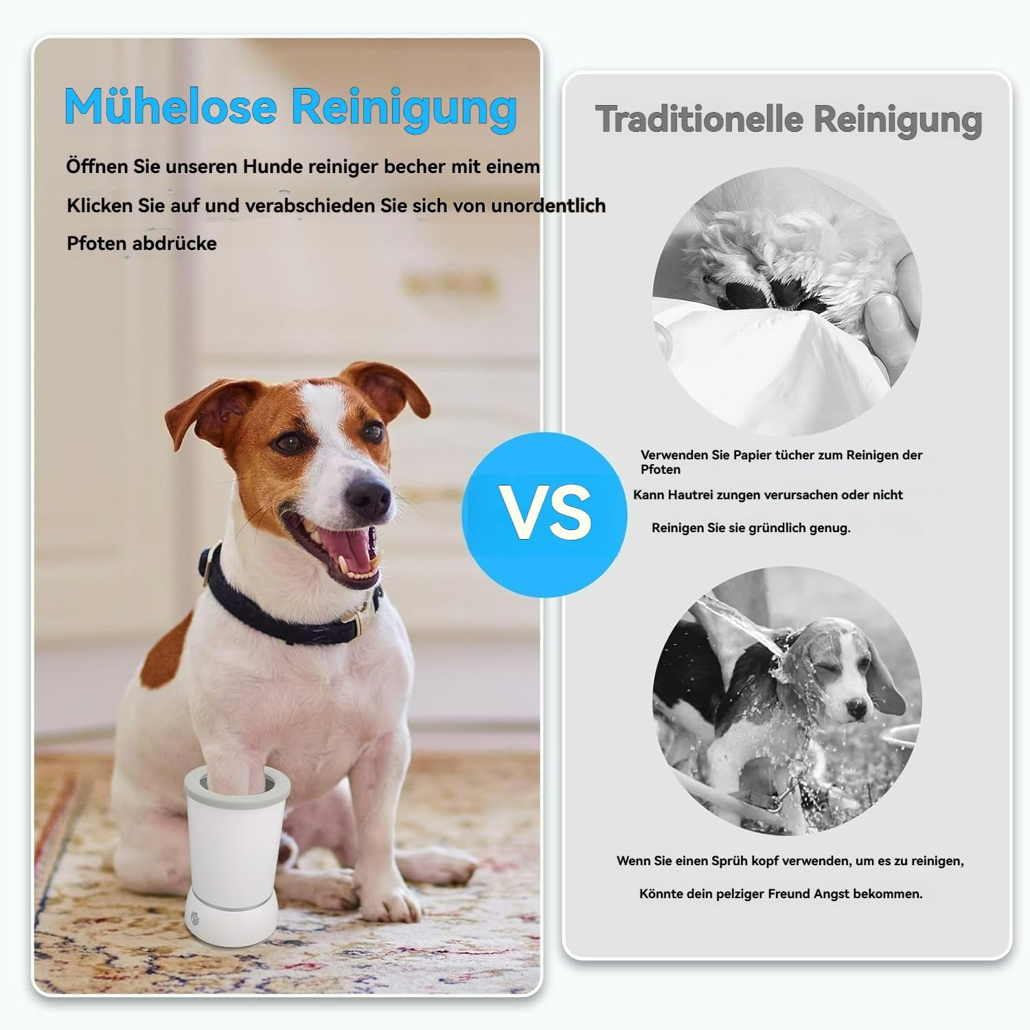 Pfotenjoy Pawclean Pro, Pfotenjoy Pfotenreiniger Für Hunde, Sanfte 360°-Reinigung, Extra Leise & Stressfrei, Usb Wiederaufladbar, Blitzschnell Gereinigt, Ultralange Standby-Zeit (A)