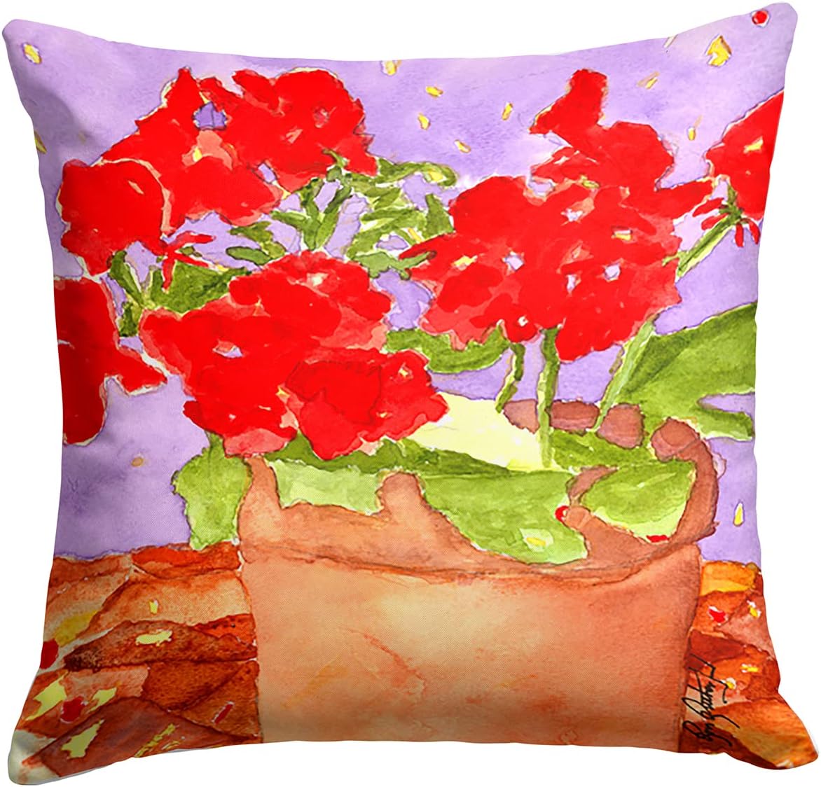 Caroline's Treasures RDR2004PW1414 Flower - Geranium Fabric Decorative Pillow Machine Washable, Indoor Outdoor Decorative Pillow for Couch, Bed or Patio, 14Hx14W