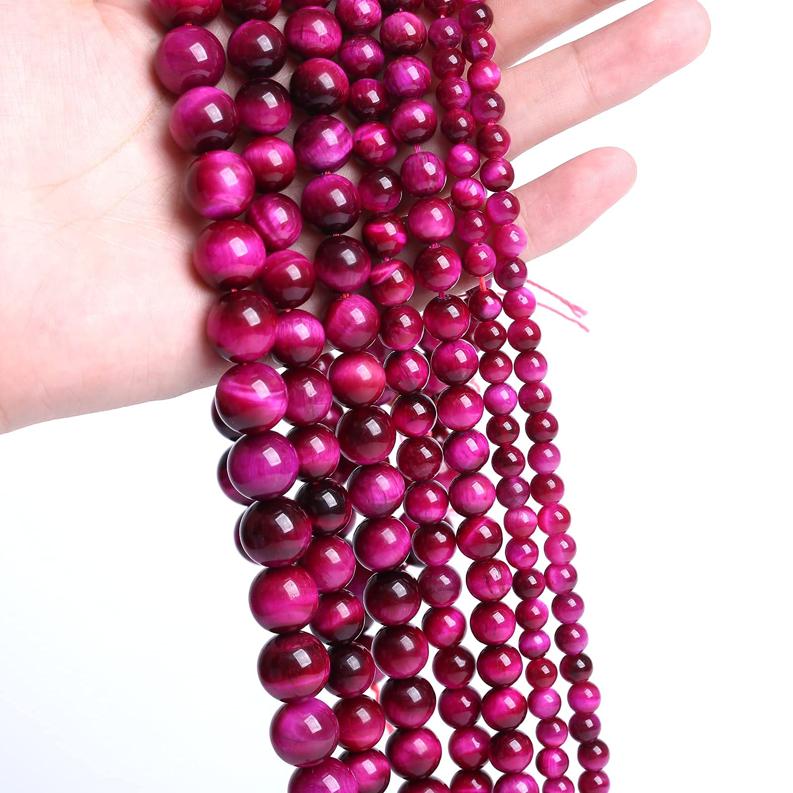 32 Stück 12 mm AAA Natürliche Rose-Rote Tigerauge-Achat-Steine, Runde Lose Perlen für Schmuckherstellung, Halbedelsteine, DIY-Armband, Halskette (Rose-Rotes Tigerauge-Stein, 12 mm)