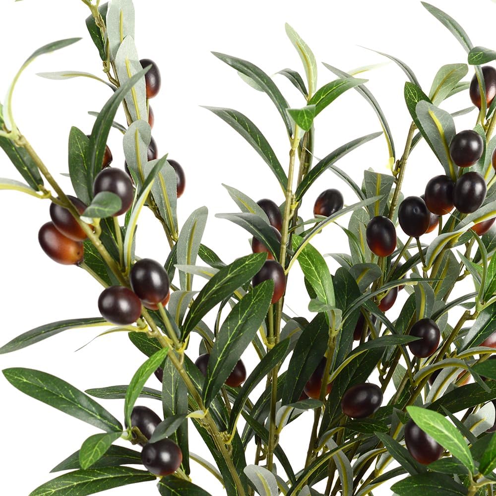 6pcs Artificial Plants Greenery Olive Branches Stems Fake Plants Green Leaves Fruits Branch Leaves for Home Office ndoor Outside DIY-Wreath Decor 28-Inch (6)