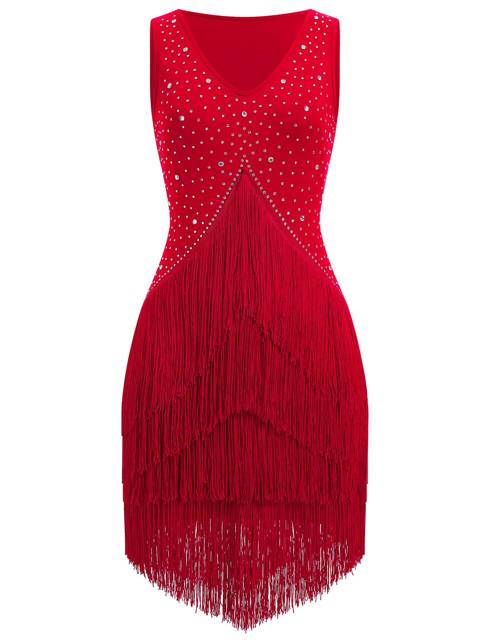 IDOPIP Damen-Kleid mit Fransen, Latein-Tanzkleid, Pailletten-Quaste, 1920er-Jahre, Flapper-Kleid, glitzernd, Salsa, Cha, Cha, Tango, Ballsaal, Tanzkostüm