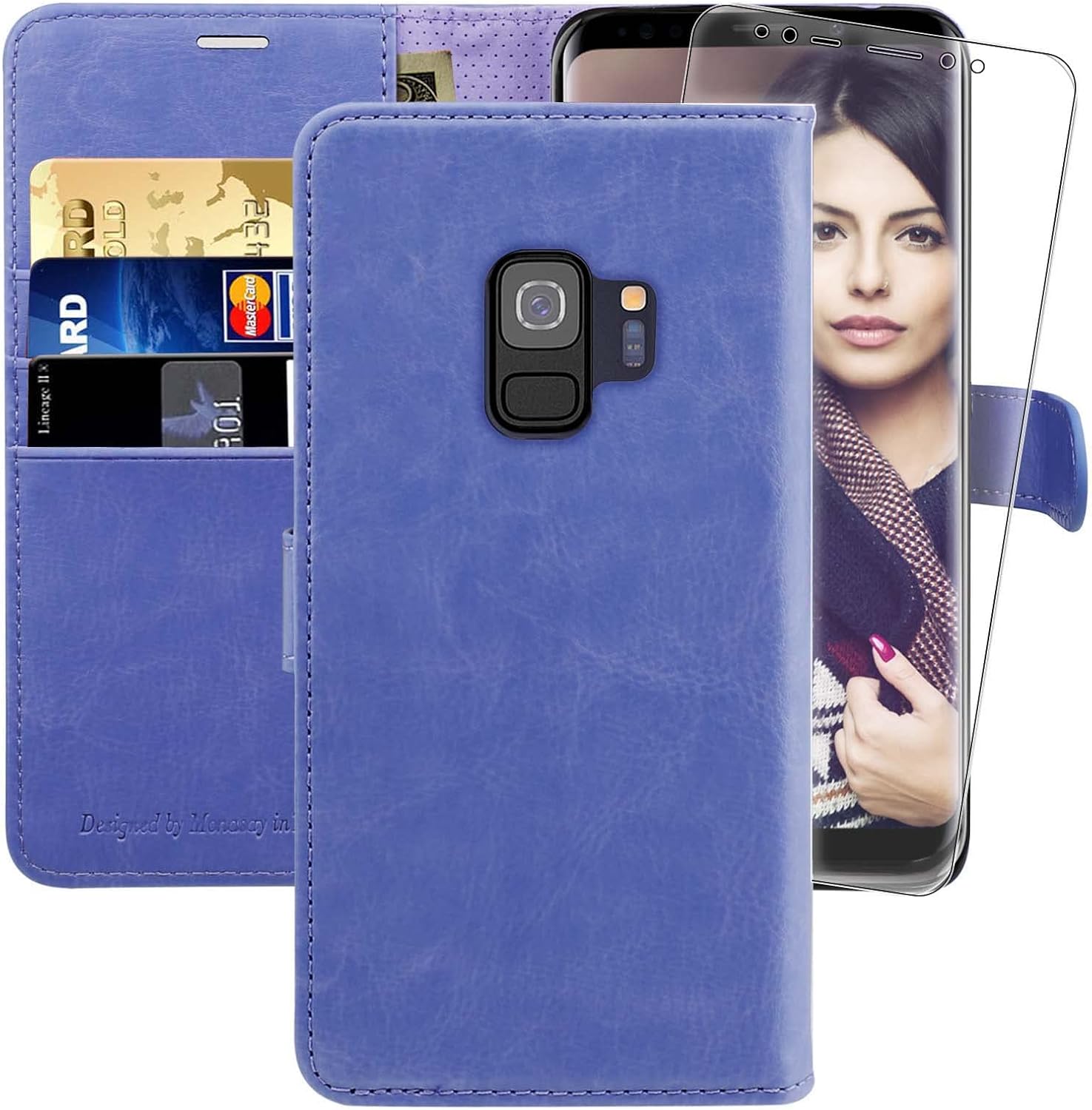 MONASAY Galaxy S9 Wallet Case, 5.8-inch, [Screen Protector Included][RFID Blocking] Flip Folio Leather Cell Phone Cover with Credit Card Holder for Samsung Galaxy S9, Light Purple
