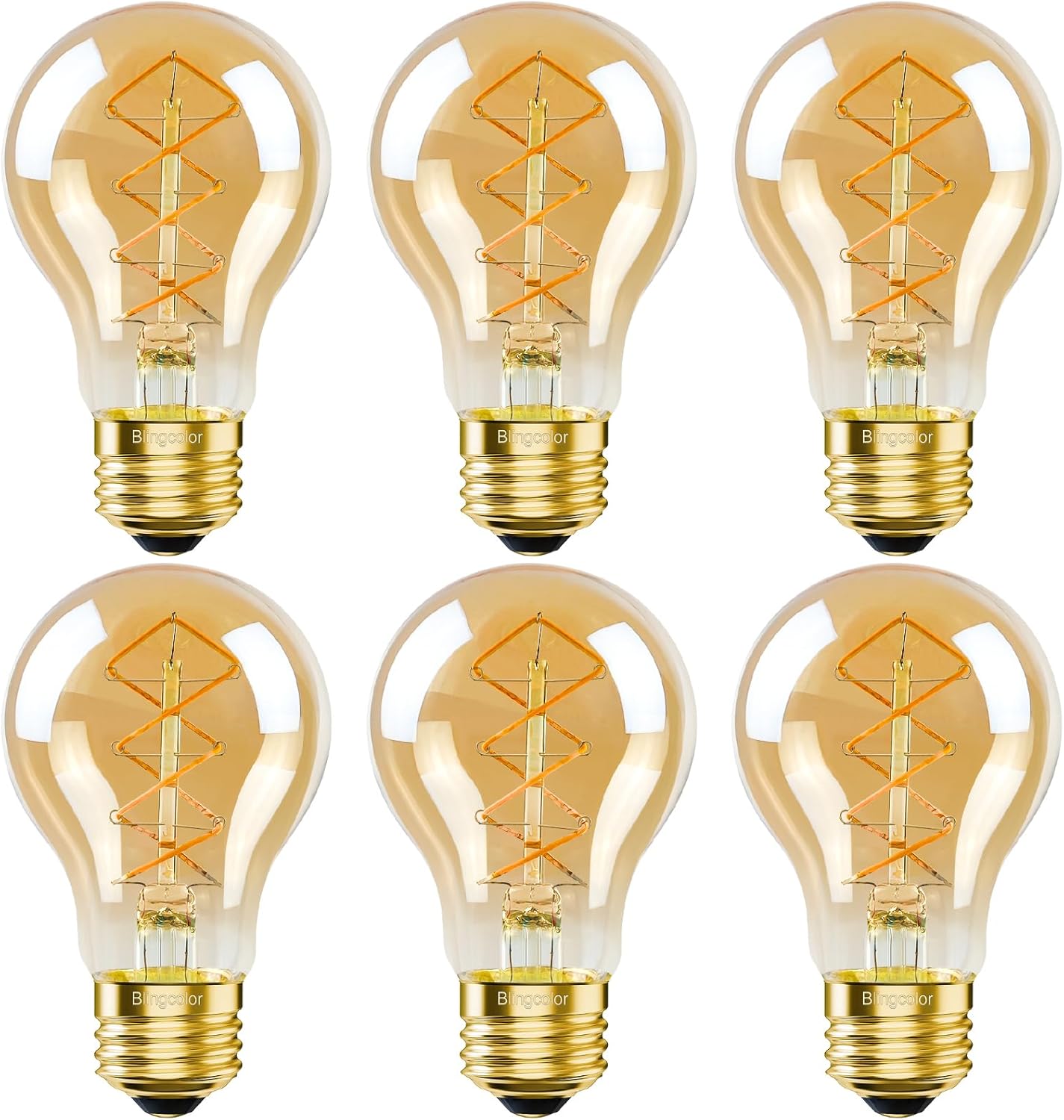 BLINGCOLOR A19 Vintage LED Edison Bulbs 40 Watt, Dimmable E26 LED Edison Warm Light Bulbs 2200K, 4W Equal 40 Watt Incandescent Bulbs, 6 Pack Decorative Antique Amber Light Bulbs, 300LM, CRI90+