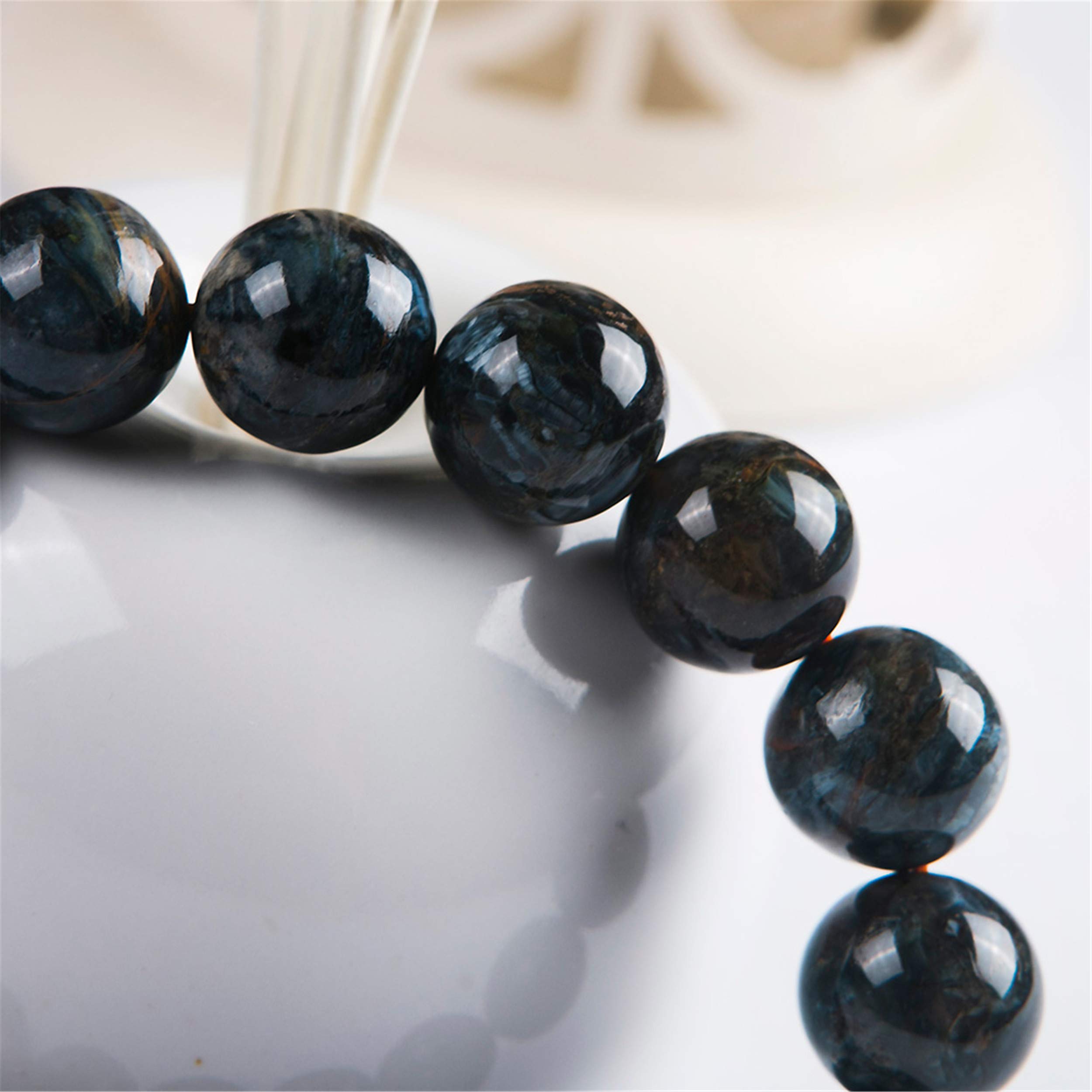 Bracciale con Perline Rotonde Elasticizzate in Cristallo di pietersite Naturale da 12 mm,