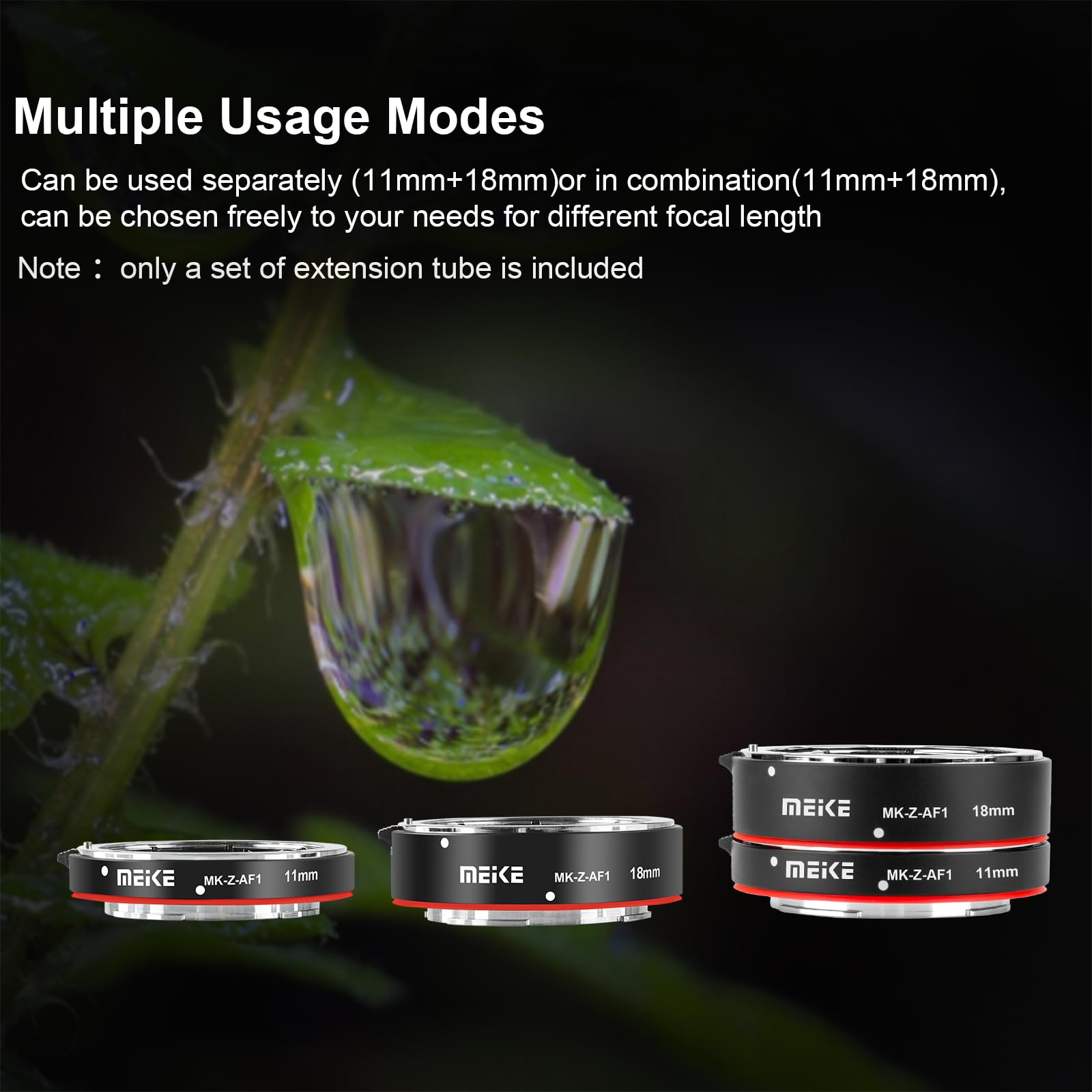 Meike MK-Z-AF1 Metall Autofokus Makro Verlängerungsrohr Set (11mm+18mm) Kompatibel mit Nikon Z5 Z6 Z6II Z7 Z7II Z50