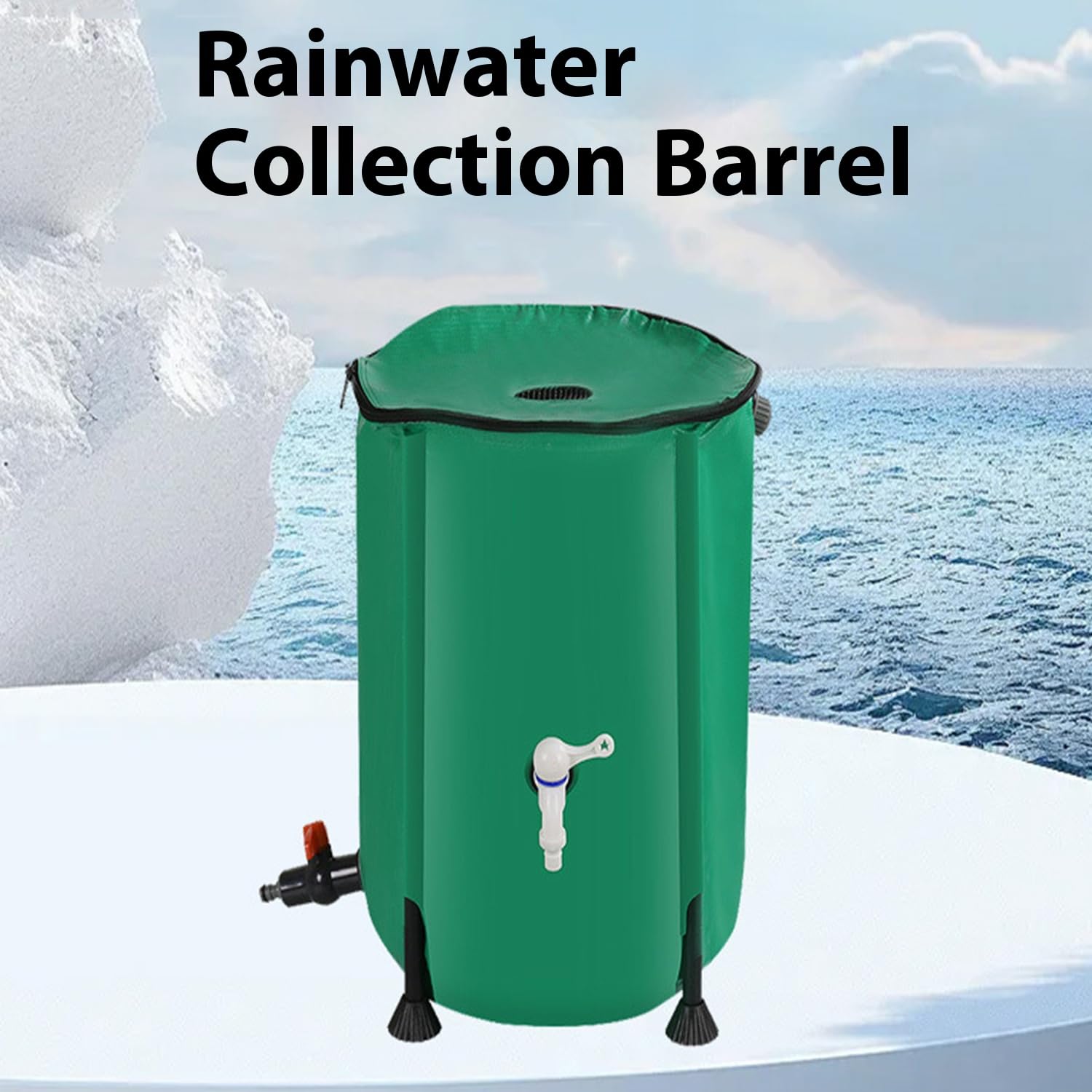 Colector de agua de lluvia portátil de 225 litros, plegable, resistente a los rayos UV, tanque de almacenamiento de agua para riego al aire libre, uso en jardín, solución ecológica de cosecha de