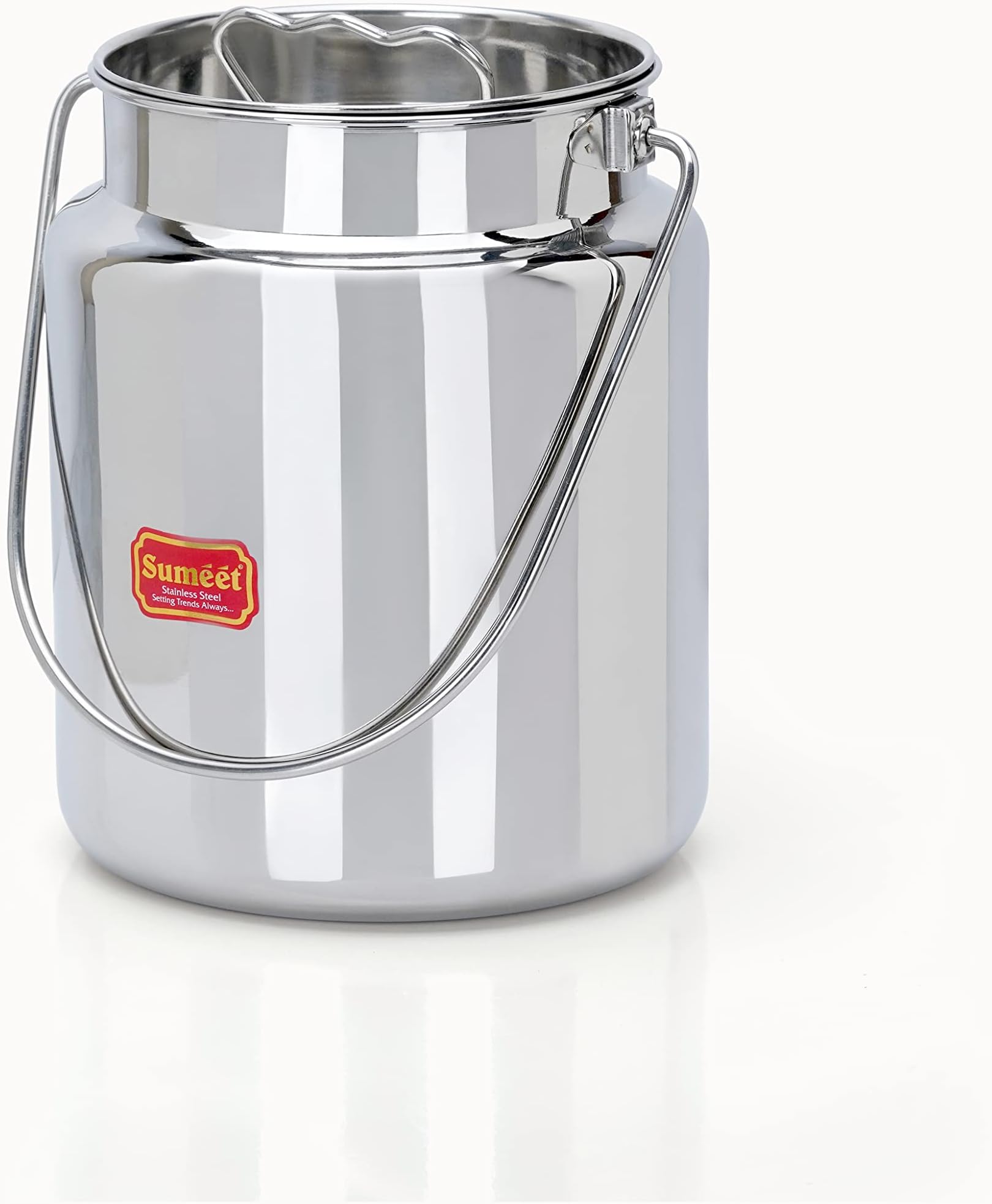 Stainless Steel Akhand - Jointless Milk Can/Oil Can/Milk Barni/Oil Pot with Lid, 6000ML Capacity, 20Cm Dia, Silver