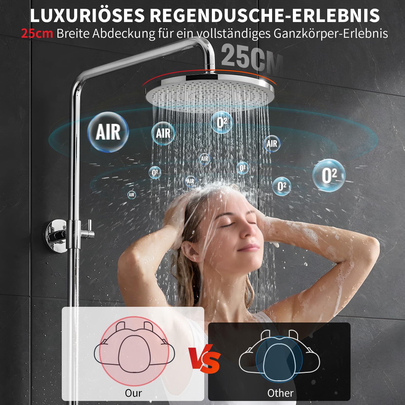 Rainsworth Regendusche ohne Armatur mit 25 cm rundem Regenduschkopf Chrom