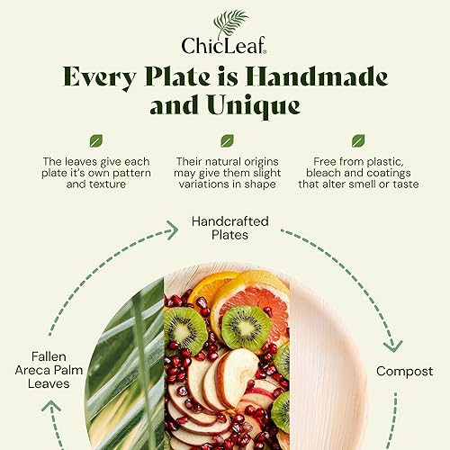 Miniatura 8 de Chic Leaf Platos desechables cuadrados de hoja de palma de bambú, paquete de 100 unidades de 8 pulgadas, vajilla biodegradable y compostable, platos