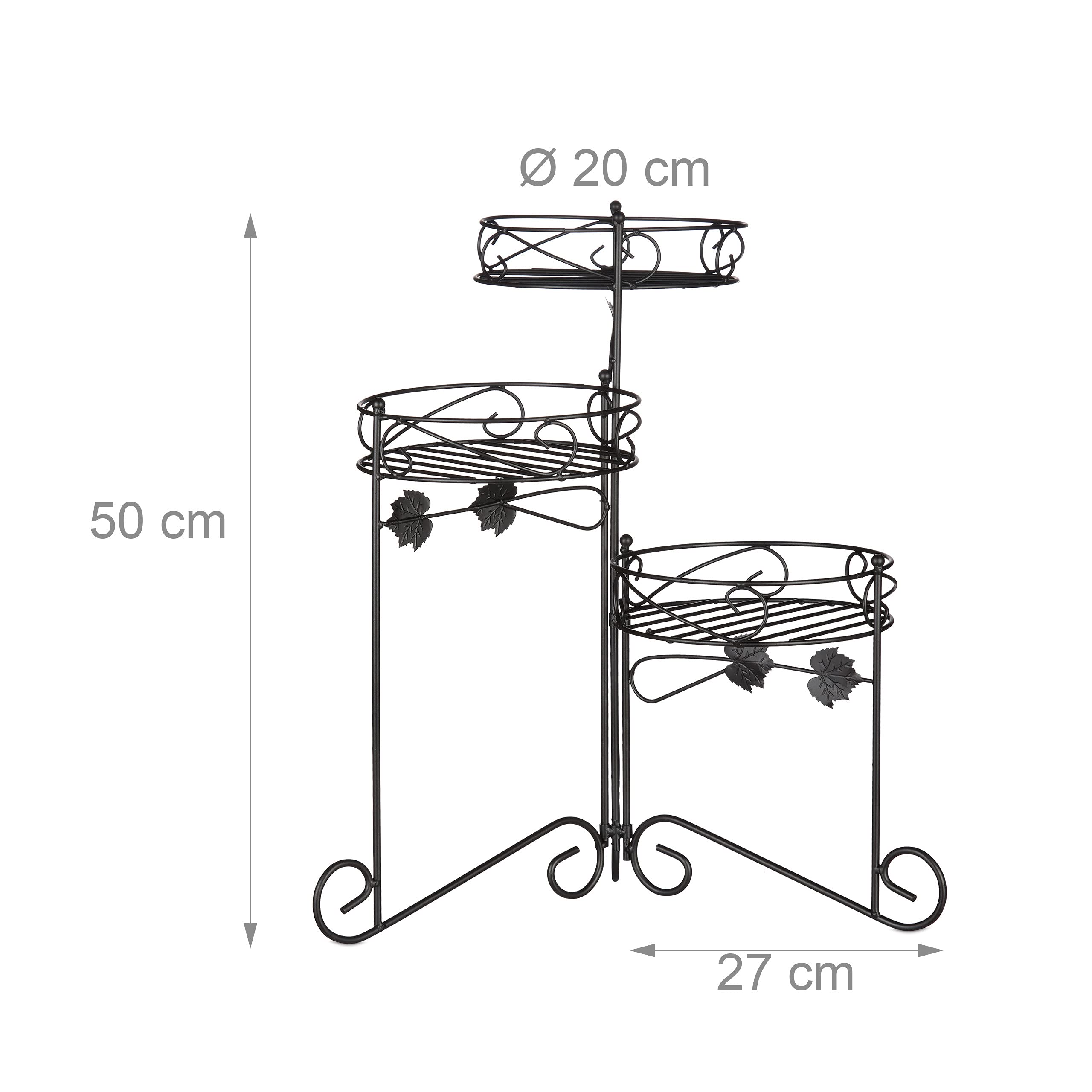 Relaxdays Scaffale Porta Piante, in Metallo Verniciato a Polvere, 3 Ripiani, Fiori, Decorativo, H: 50 cm, Fioriera, nero