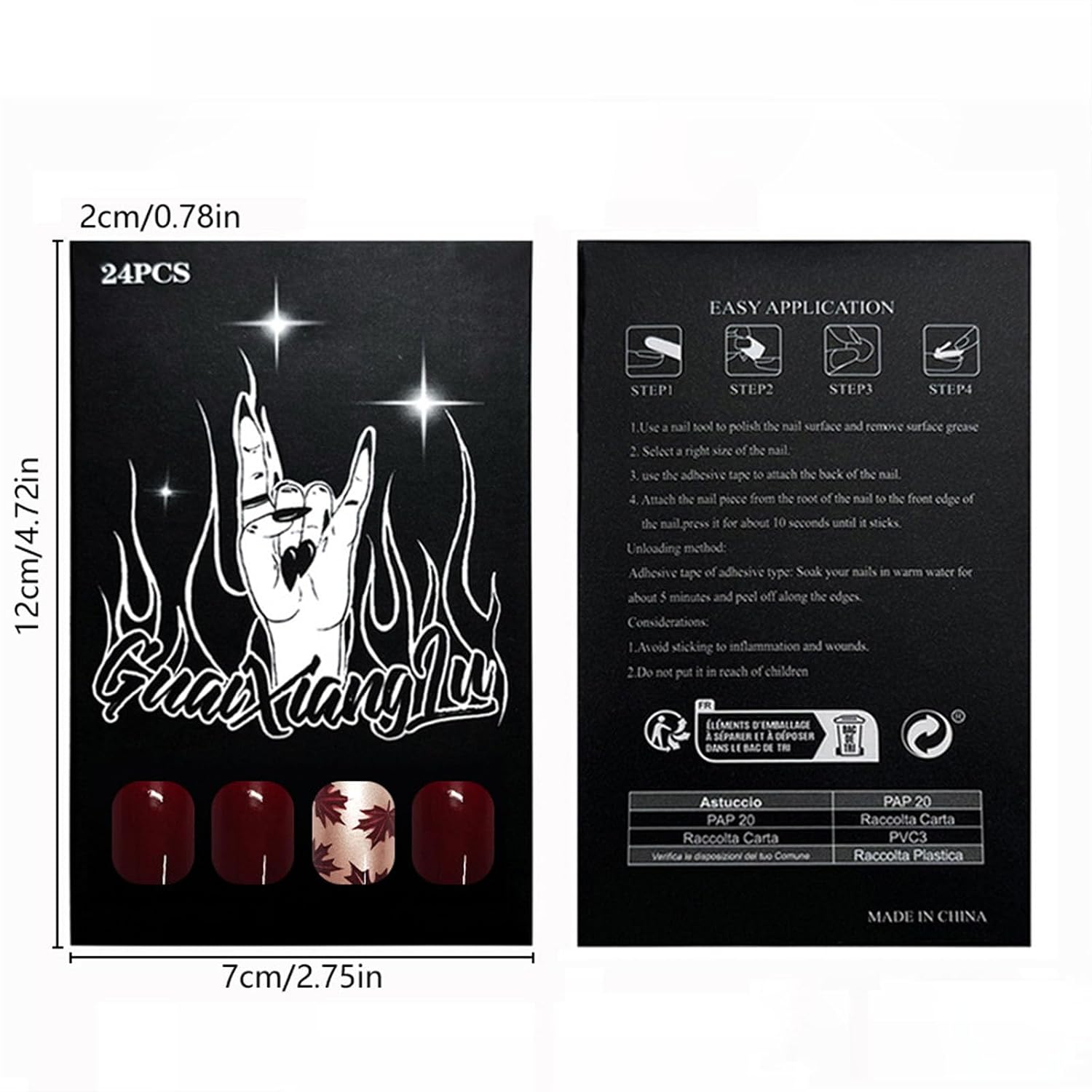 Thanksgiving Press on Nails Medium Square Fake Nails with Maple Leaves Designs Glossy Glue on Nails Burgundy Full Cover Thanksgiving Nails Press ons Acrylic Artificial Stick on Nails for Women 24Pcs